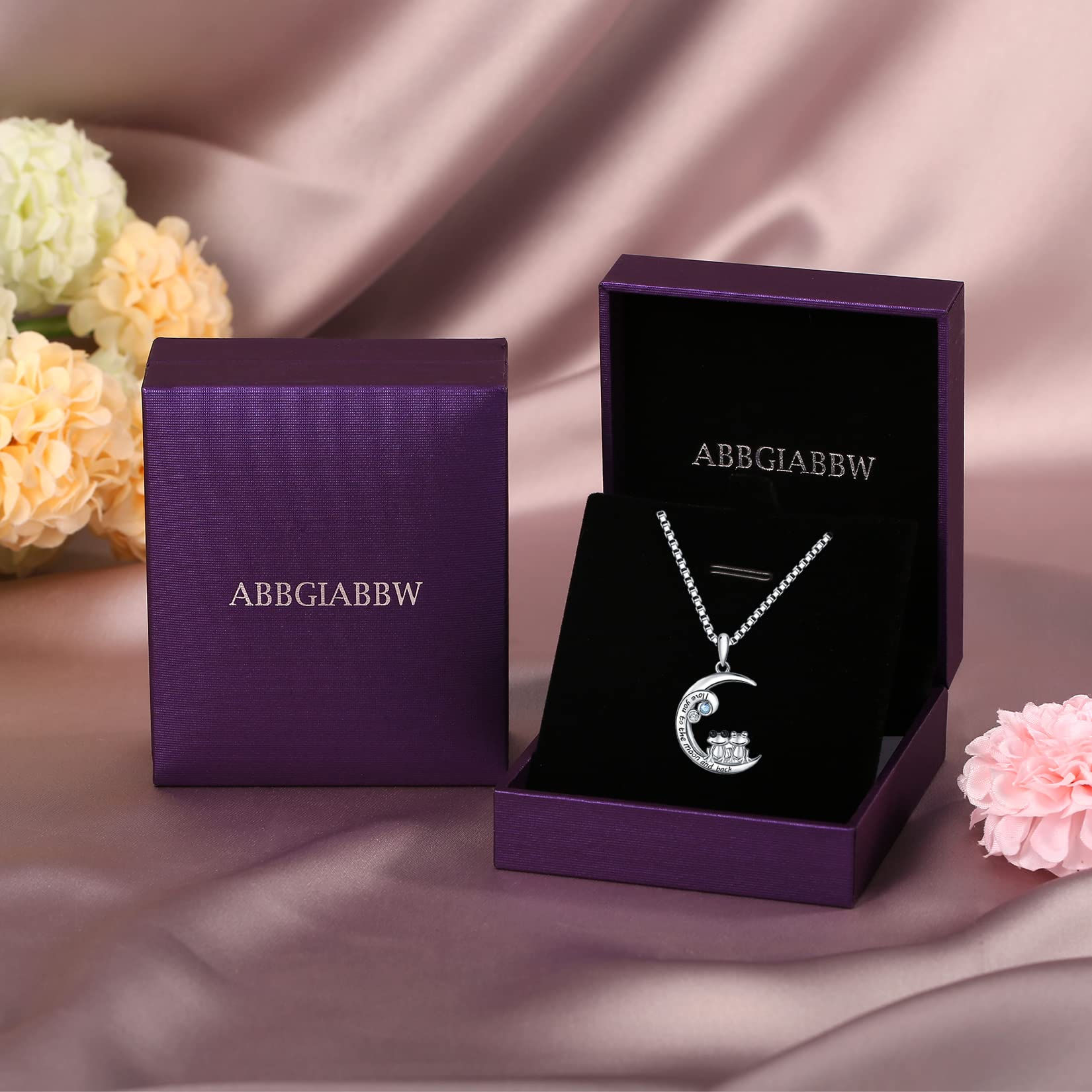 ABBGIABBW Frog Necklace S925 Sterling Silver I Love You to the Moon and Back Cute Animal Moon Pendant Necklaces Jewelry Gift for Women Sister