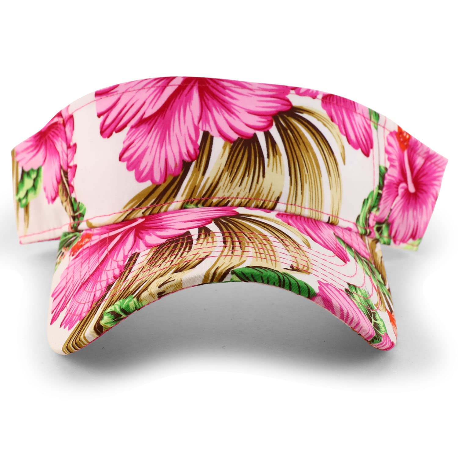 Trendy Apparel Shop Tropical Flower Hibiscus Pattern Print Summer Visor Cap - Pink