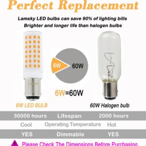 Lamsky BA15D Led Bulbs 6W Dimmable 120V,B15 Double Contact Bayonet Base,Soft Warm White 3000K,60W JD Type T3/T4 Halogen Equivalent Replaces for Pendants Ceiling Fans Sewing Machine Light(6-Pack)