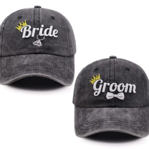 Bride Groom Gifts Hat for Men Women, Mr and Mrs Newlywed Honeymoon Wedding Party Hats, Funny Embroidered Adjustable Washed Cotton Baseball Cap Couples Set Black