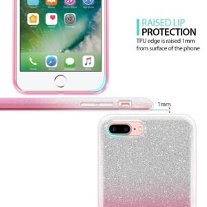 FINCIBO Shiny Sparkling Silver Pink Gradient 2 Tone Glitter TPU Protector Case Cover Compatible with Apple iPhone 13 Pro 6.1 inch 2021 - Dachshund Puppy Dog Hide and Seek