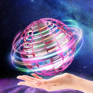 Lmgy Flying Ball Toys- 2023 Upgraded, Built-in RGB Lights Spinner 360° Rotating,Spinning UFO Safe for Kids Adults Magic Flying Toys Outdoor Indoor,Globe Shape Magic Mini Drone Flying Toy (Pink)