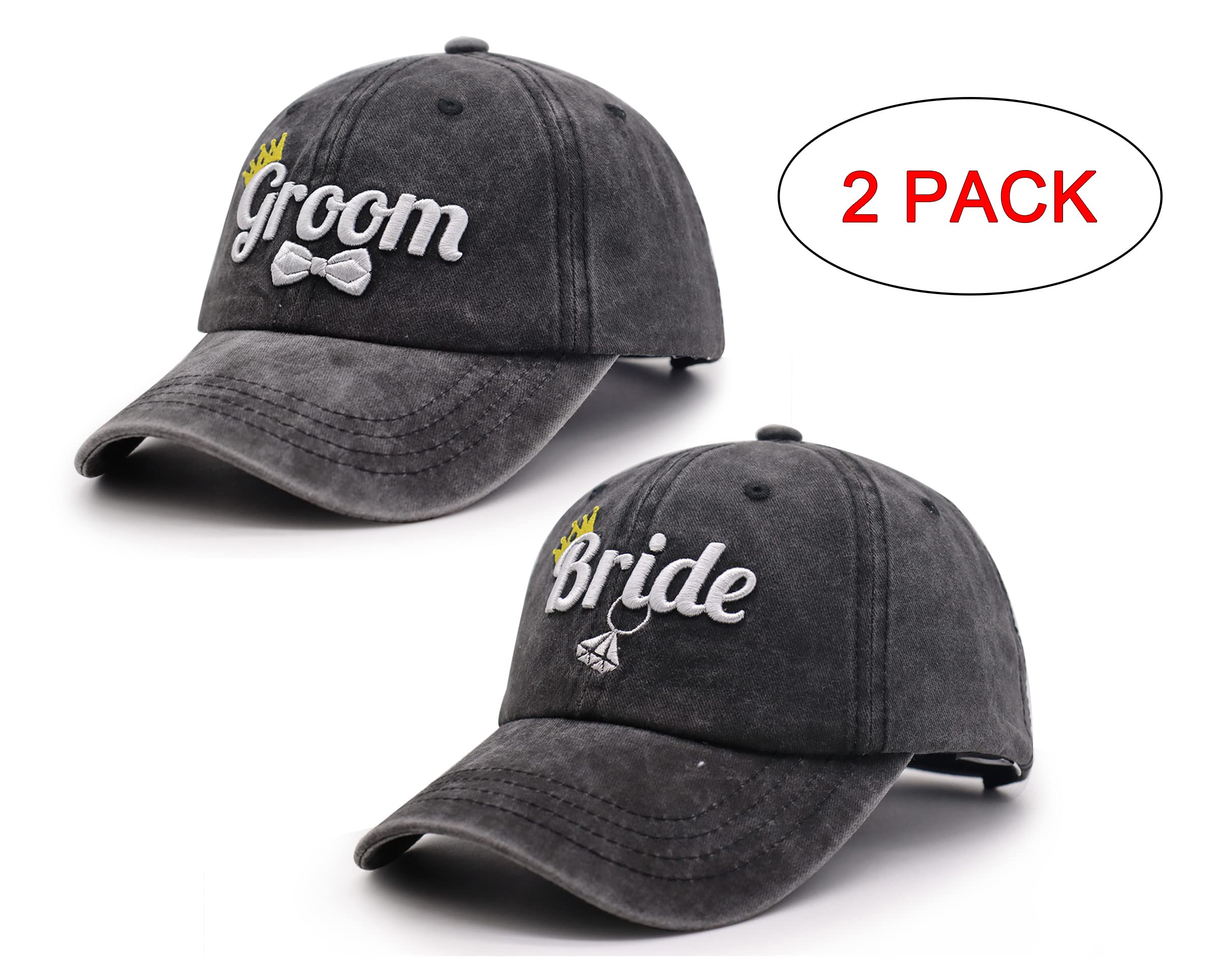 Bride Groom Gifts Hat for Men Women, Mr and Mrs Newlywed Honeymoon Wedding Party Hats, Funny Embroidered Adjustable Washed Cotton Baseball Cap Couples Set Black