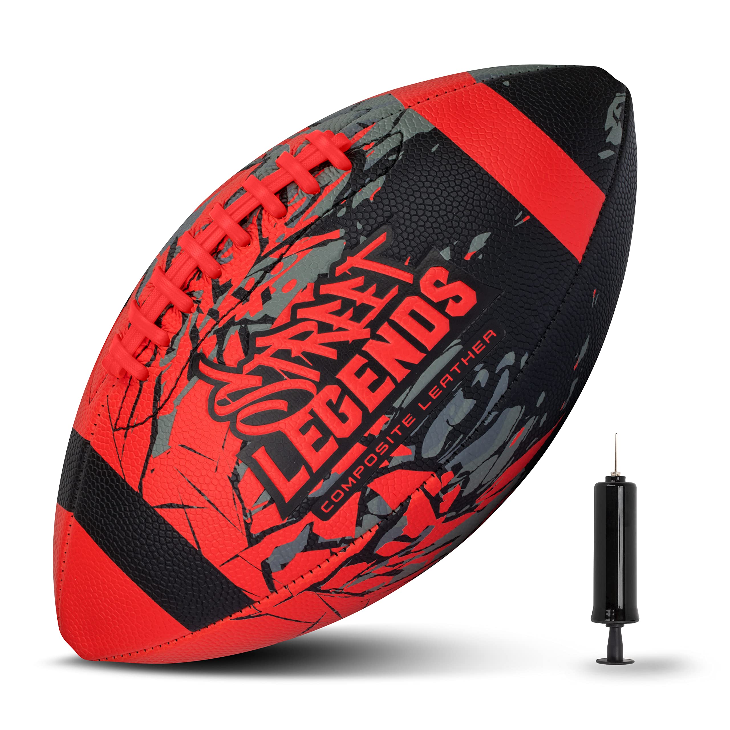 Street Legends Youth Football for Kids, Graffiti Printed Composite Leather Size 8 Football- Includes Pump, Made for Training, Practicing, & Recreational Play (Red)