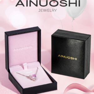 AINUOSHI Heart Necklace Sterling Silver Necklaces for Women Pink Cubic Zirconia Diamond Pendant Anniversary Birthday Christmas Gifts for Her Hypoallergenic