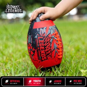 Street Legends Youth Football for Kids, Graffiti Printed Composite Leather Size 8 Football- Includes Pump, Made for Training, Practicing, & Recreational Play (Red)