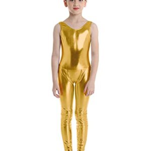 Manyakai Kids Girls Shiny Metallic Sleeveless Tank Unitard Ballet Dance Gymnastics Leotard Dancewear Gold 10-12 Years