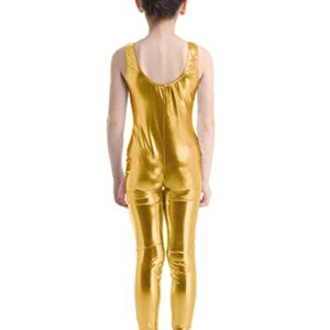 Manyakai Kids Girls Shiny Metallic Sleeveless Tank Unitard Ballet Dance Gymnastics Leotard Dancewear Gold 10-12 Years