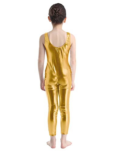 Manyakai Kids Girls Shiny Metallic Sleeveless Tank Unitard Ballet Dance Gymnastics Leotard Dancewear Gold 10-12 Years