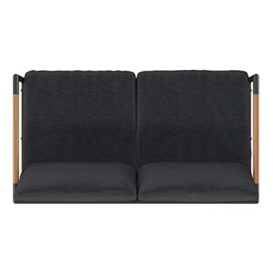 Flash Furniture Lea Indoor/Outdoor Loveseat with Cushions-Modern Aluminum Framed Loveseat with Teak Accent Arms, Black with Charcoal Cushions