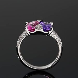 Jeulia Sterling Silver Purple Amethyst Women Ring Women's 2-Stone Engagement Ring Oval Fancy Pink diamond Promise Wedding Band Anniversary Crystal Halo Bridal Ring Set with Jewelry Gift Box (Amethyst+Pink, 9)