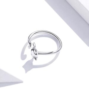 Qings Lovely Cat Adjustable Ring 925 Sterling Cubic Zirconia Animal Ring Silver Simple Cute Pet Kitty Wrap Stackable Statement Wedding Engagement Finger Rings Fashion Jewelry Gifts for Women