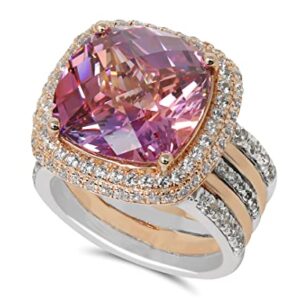 ORO LEONI Cushion Cocktail Two Tone Ring in 925 Sterling Silver, Rose Gold, White and Pink