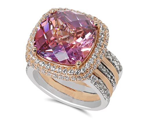 ORO LEONI Cushion Cocktail Two Tone Ring in 925 Sterling Silver, Rose Gold, White and Pink