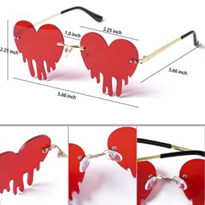 2 Pairs Drippy Heart Shaped Sunglasses Rave Festival Glasses Melting Heart Drip Sunglasses for Women and Men