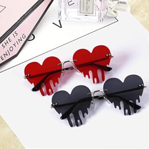 2 Pairs Drippy Heart Shaped Sunglasses Rave Festival Glasses Melting Heart Drip Sunglasses for Women and Men