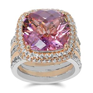 ORO LEONI Cushion Cocktail Two Tone Ring in 925 Sterling Silver, Rose Gold, White and Pink