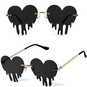 2 Pairs Drippy Heart Shaped Sunglasses Rave Festival Glasses Melting Heart Drip Sunglasses for Women and Men