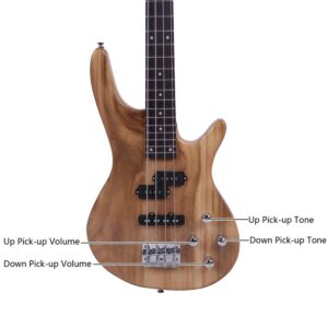 Kcelarec Electric Bass Guitar Full Size 4 String Exquisite Stylish Bass with Power Line and Wrench Tool (Burlywood Color)