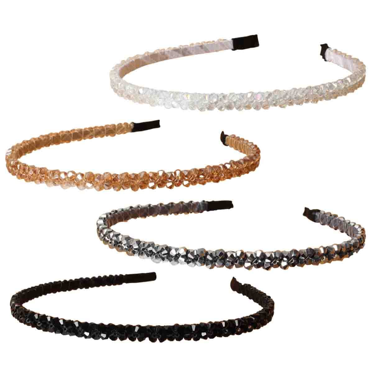 Cuizhiyu 4 PK Crystal Rhinestone Headbands for Women Girls Double Rows Sparkly Beaded Hair Hoops Clear Black Weave Narrow Hair Bands Hair Accessories (Color A)