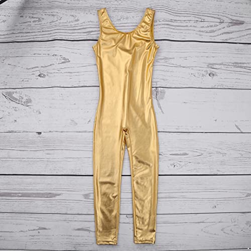 Manyakai Kids Girls Shiny Metallic Sleeveless Tank Unitard Ballet Dance Gymnastics Leotard Dancewear Gold 10-12 Years