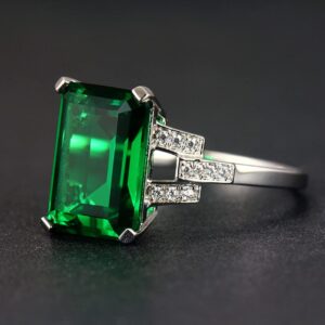 WDIYIEETN Elegant Huge Natural Solitaire Emerald Cocktail Ring 925 Sterling Silver Shiny Princess Cut Square Emerald CZ Crystal Diamond Wedding Ring for Women (8)