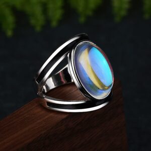 WDIYIEETN Vintage Silver Ring Oval Cut Natural Colorful Moonstone Elegant Gemstone Wedding Ring (10)