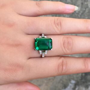 WDIYIEETN Elegant Huge Natural Solitaire Emerald Cocktail Ring 925 Sterling Silver Shiny Princess Cut Square Emerald CZ Crystal Diamond Wedding Ring for Women (8)