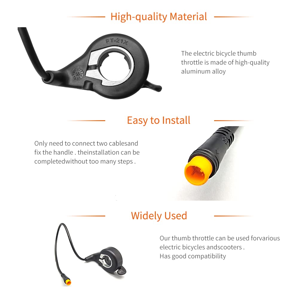 Electric Bicycle Thumb Throttle WUXING, FT-21X Finger Throttle, 12-72V Universal,Speed Control for Ebike Pocket Razor Scooter Accessories Part, (Waterproof Plug（WP-3Pin）)