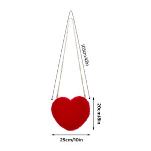 Miayon Heart Shaped Faux Fur Purse Fluffy Crossbody Bag Chain Shoulder Bag Cute Clutch Halloween Christmas Valentine for Women and Girls (Red)