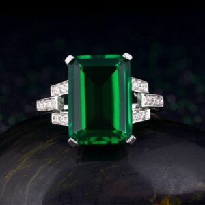 WDIYIEETN Elegant Huge Natural Solitaire Emerald Cocktail Ring 925 Sterling Silver Shiny Princess Cut Square Emerald CZ Crystal Diamond Wedding Ring for Women (8)