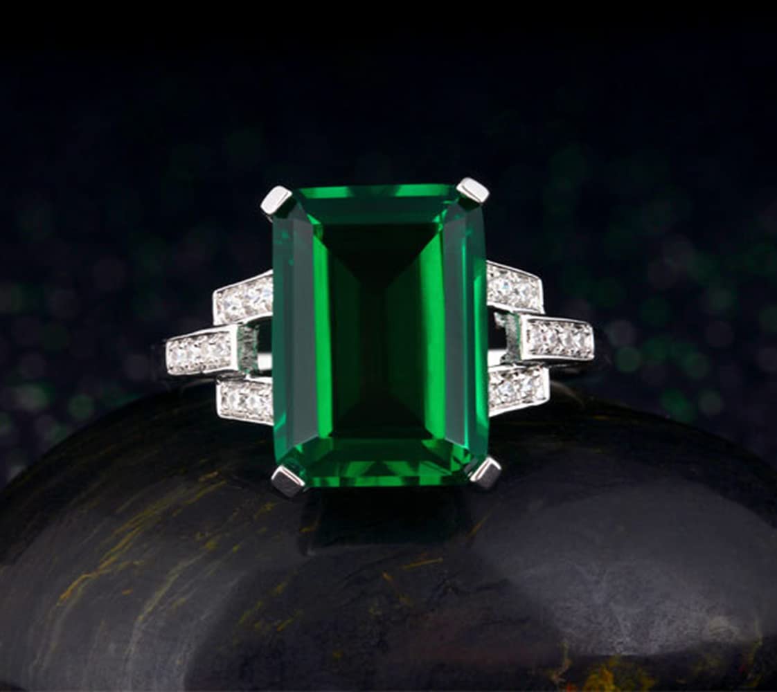 WDIYIEETN Elegant Huge Natural Solitaire Emerald Cocktail Ring 925 Sterling Silver Shiny Princess Cut Square Emerald CZ Crystal Diamond Wedding Ring for Women (8)