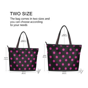 HJJKLLP Women Large Tote Top Handle Shoulder Bags Black With Pink Polka Dot Ladies Handbag