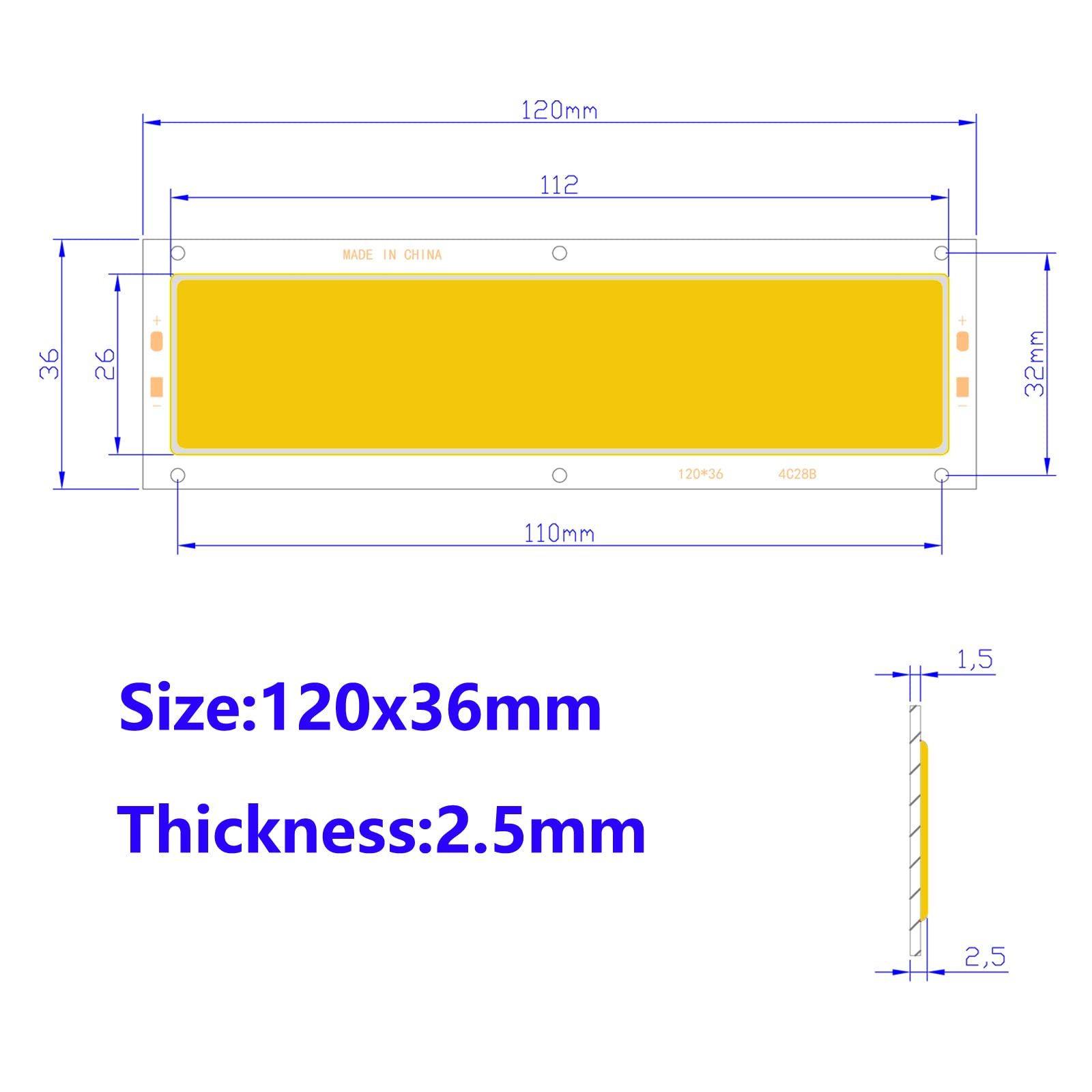 Symbuth 5 Pack COB LED Bar Lamp Module, 112-SMD LED Chip, 1600LM 16W LED Light Strip, DC 12V Input Bar Light Chip for DIY Car Lamp Auto Work Light, 4.7x1.4in Ultra-Thin LED Panel, Warm White 3000K