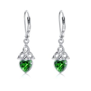 Celtic Emerald Birthstone Dangling Earrings 925 Sterling Silver Birthstone Emerald Green Drop Dangle Earrings May Birthstone Earring Celtic Jewelry Christmas Gifts for Women Graduation Gifts Birthday