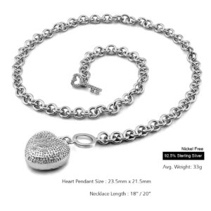 Meilanduo Solid 925 Sterling Silver Rolo Chain Link Necklace with Key Heart Pendant 18" 20" for Women (20 Inches)