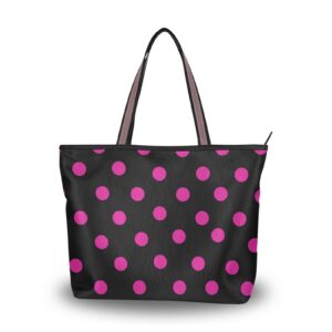 hjjkllp women large tote top handle shoulder bags black with pink polka dot ladies handbag