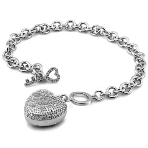 meilanduo solid 925 sterling silver rolo chain link bracelet with key heart pendant all size for women (6.3)