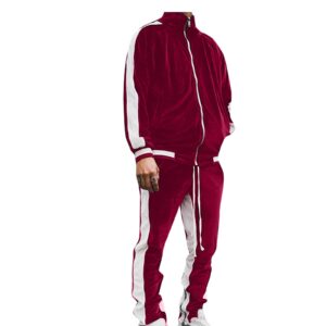 tuduoms Men's Velour Tracksuit Athletic Sports Full Zip Sweatsuit 2 Piece Long Sleeve Coat Striped Gym Outfits Jogging Sets