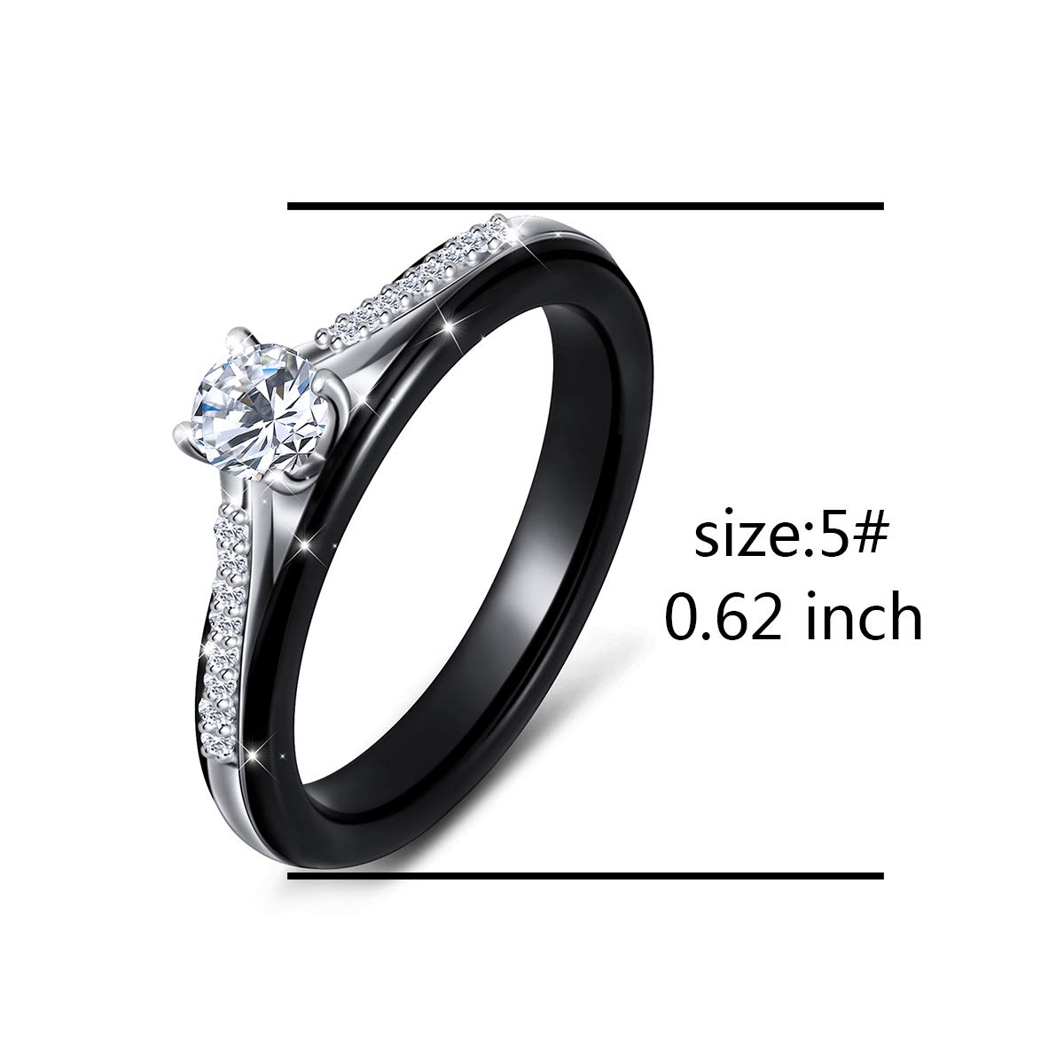 S925 Sterling Silver Ceramic Black Band Promise Rings for Her Women Wife Bride Mom Lover Engagement Wedding Jewelry Birthday 9