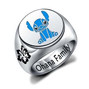 ZWYQWN Stitch Gifts Ohana Means Family Ring Stitch Lover Gift Birthday Gifts for Women Friends Stitch Fans Gifts (ohana family11)