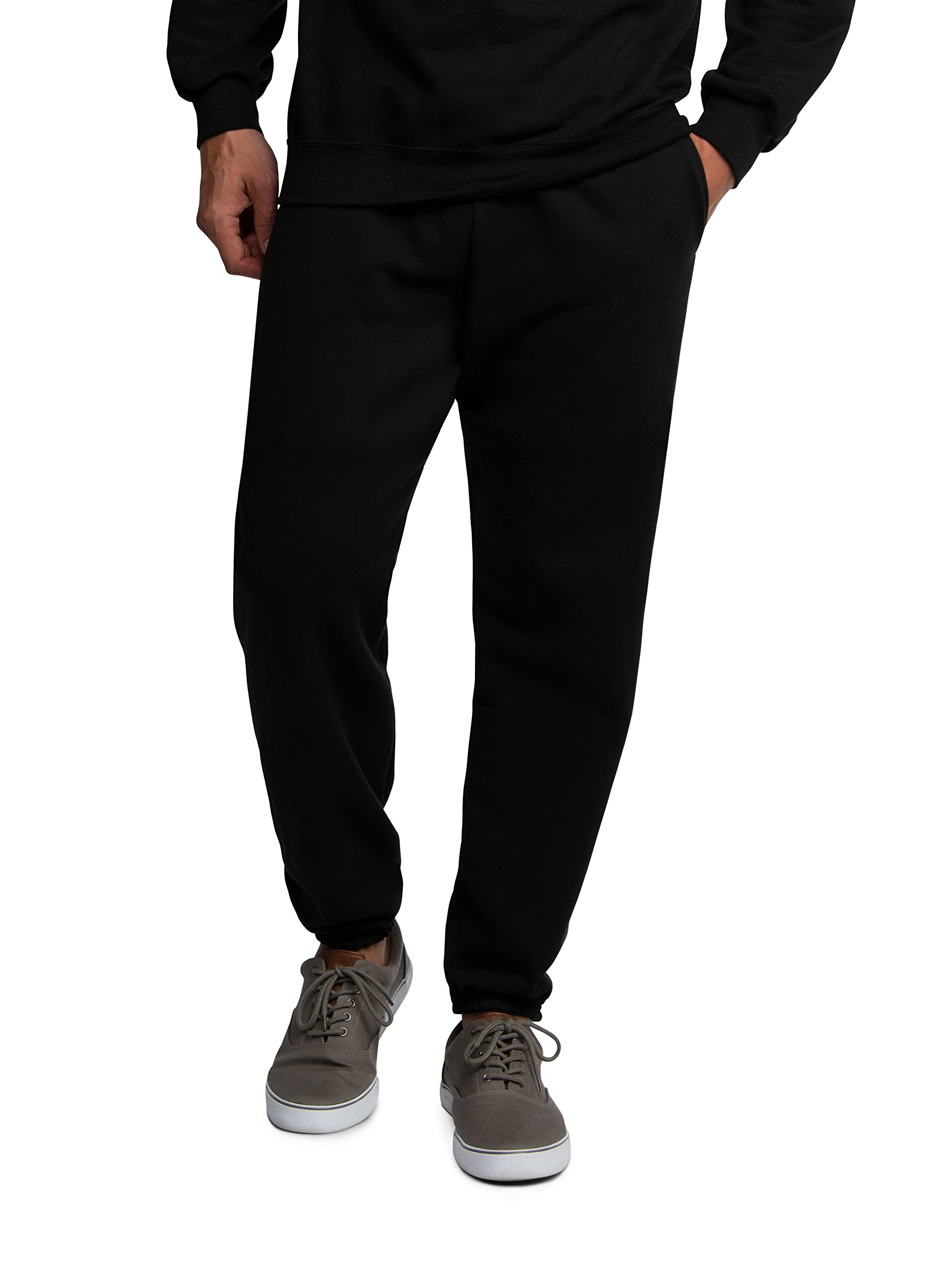 Fruit of the Loom Men's Eversoft Fleece Joggers with Pockets, Relaxed Fit, Moisture Wicking, Breathable, Tapered Sweatpants, Black, Large