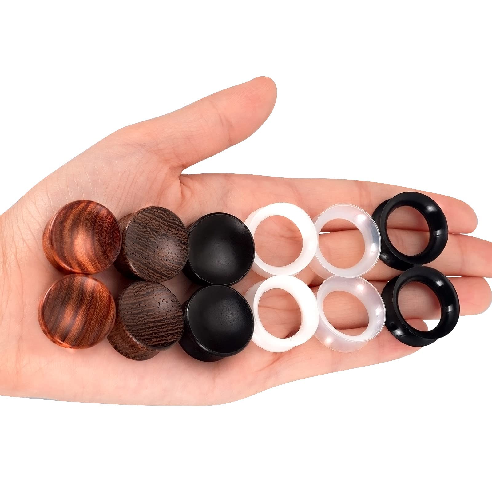 YOFANST 12pcs Brown Wood Plugs Black White Clear Silicone Ear Tunnels Earrings Stretcher Piercing Gauge 22mm