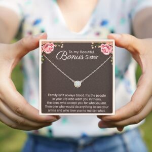 RareLove Sister in Law Christmas Gifts,Gifts for Sister in Law,To My Bonus Sister 925 Sterling Silver White Opal Necklace for Unbiological Sister Gift,Wedding,Thank You,Bridesmaid,Bridal Shower Gift