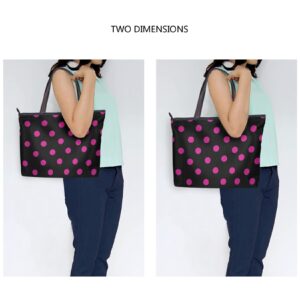 HJJKLLP Women Large Tote Top Handle Shoulder Bags Black With Pink Polka Dot Ladies Handbag