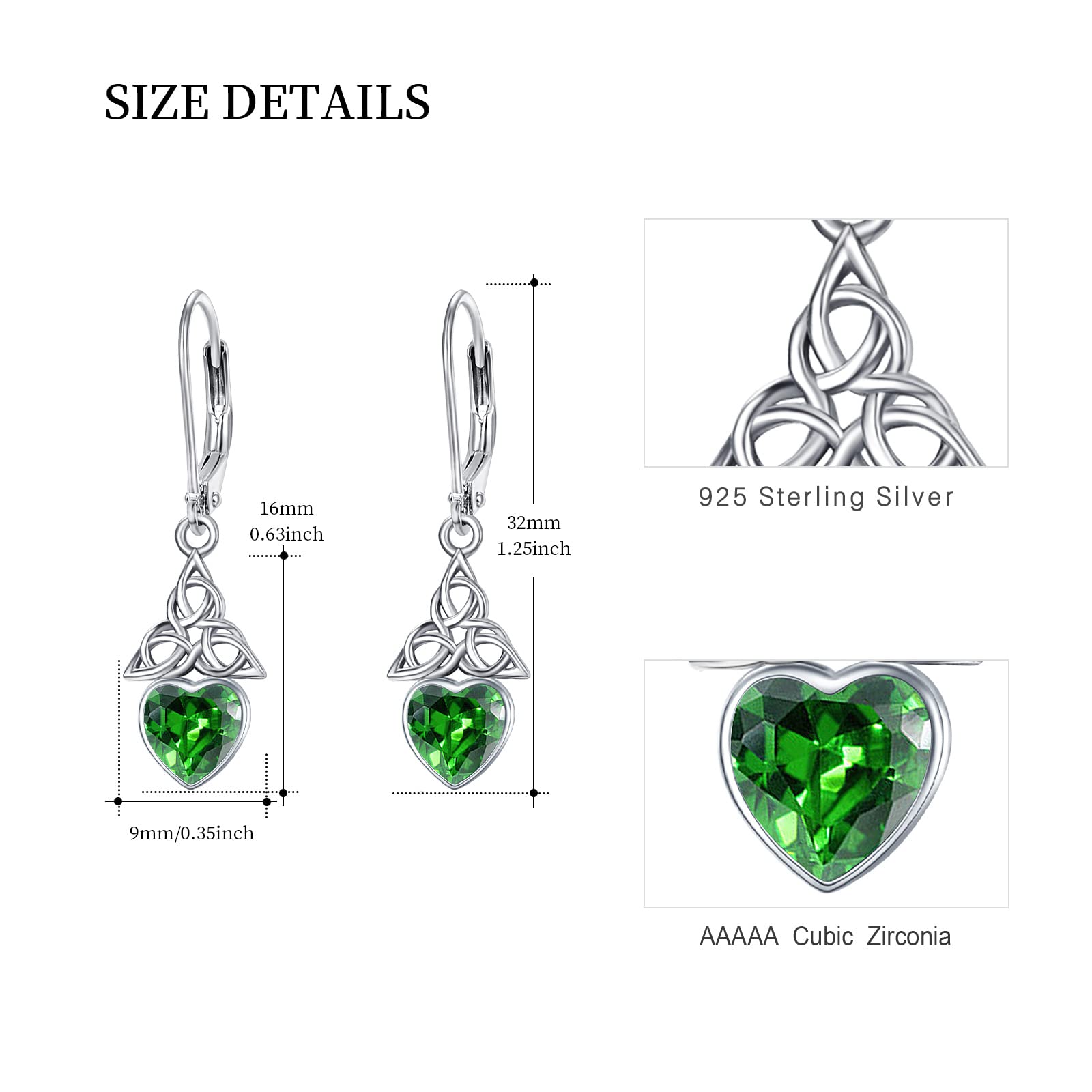 Celtic Emerald Birthstone Dangling Earrings 925 Sterling Silver Birthstone Emerald Green Drop Dangle Earrings May Birthstone Earring Celtic Jewelry Christmas Gifts for Women Graduation Gifts Birthday