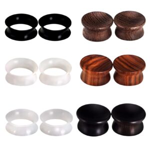 YOFANST 12pcs Brown Wood Plugs Black White Clear Silicone Ear Tunnels Earrings Stretcher Piercing Gauge 22mm