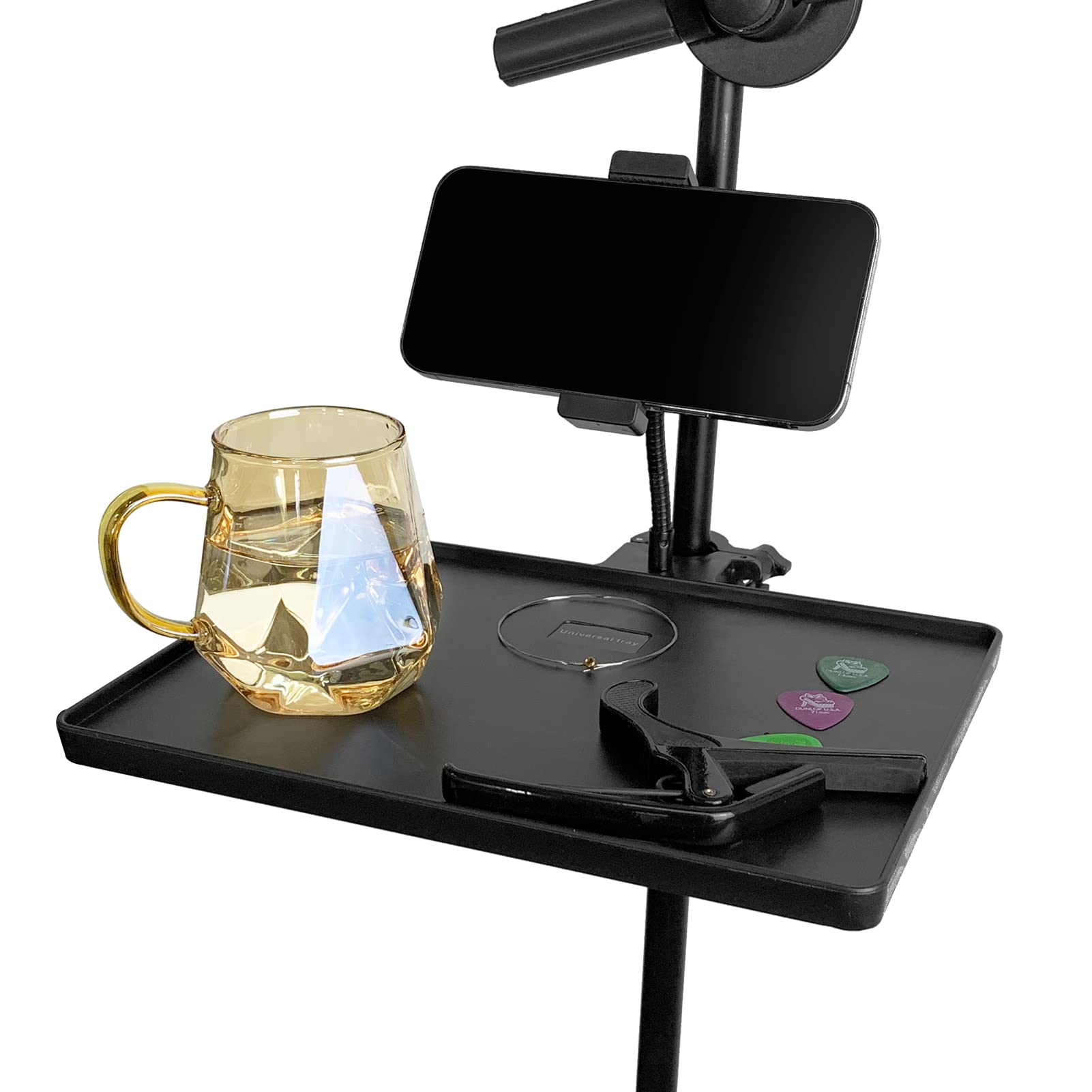 Auhafaly Plastic Microphone Stand Tray Stage Concert Performance Vocal Guitar Accessory with Drink Holder and Microphone Holder