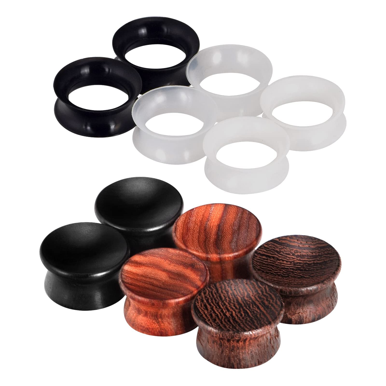 YOFANST 12pcs Brown Wood Plugs Black White Clear Silicone Ear Tunnels Earrings Stretcher Piercing Gauge 22mm