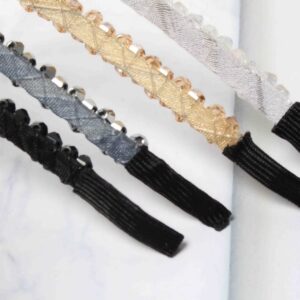 Cuizhiyu 4 PK Crystal Rhinestone Headbands for Women Girls Double Rows Sparkly Beaded Hair Hoops Clear Black Weave Narrow Hair Bands Hair Accessories (Color A)